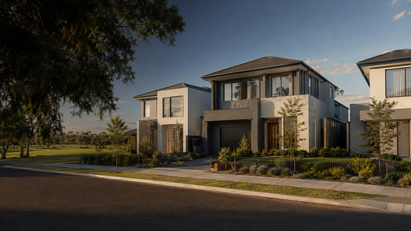 Contemporary Melbourne homes in a landscaped residential streetscape