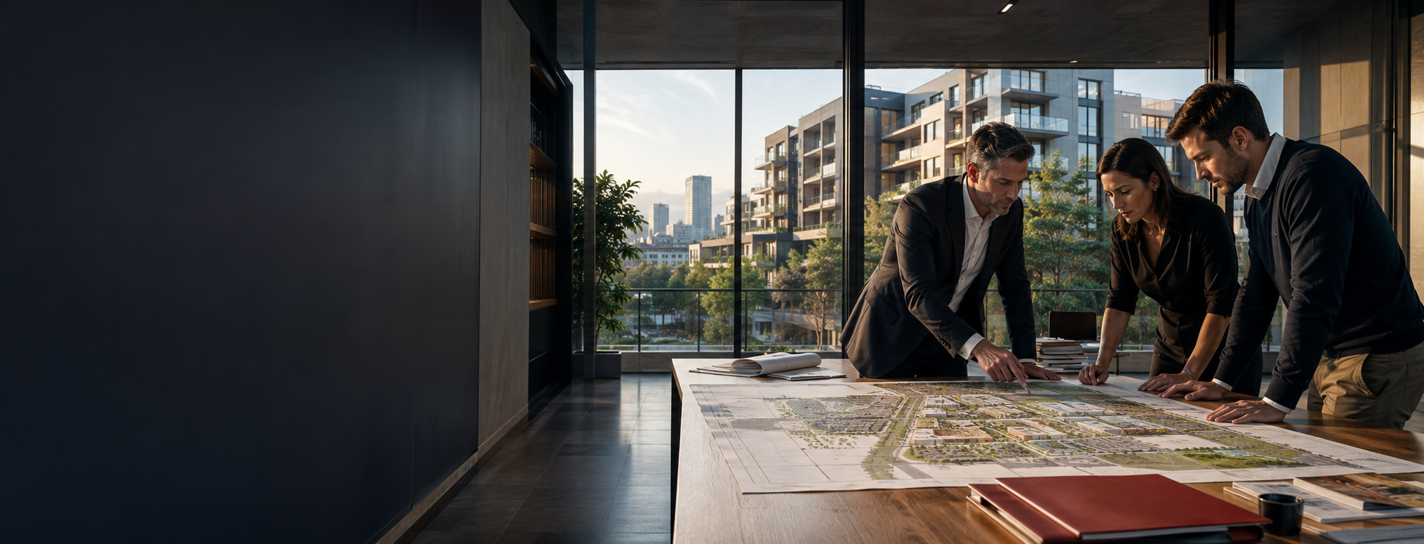 Property professionals reviewing a masterplan for a Melbourne residential development