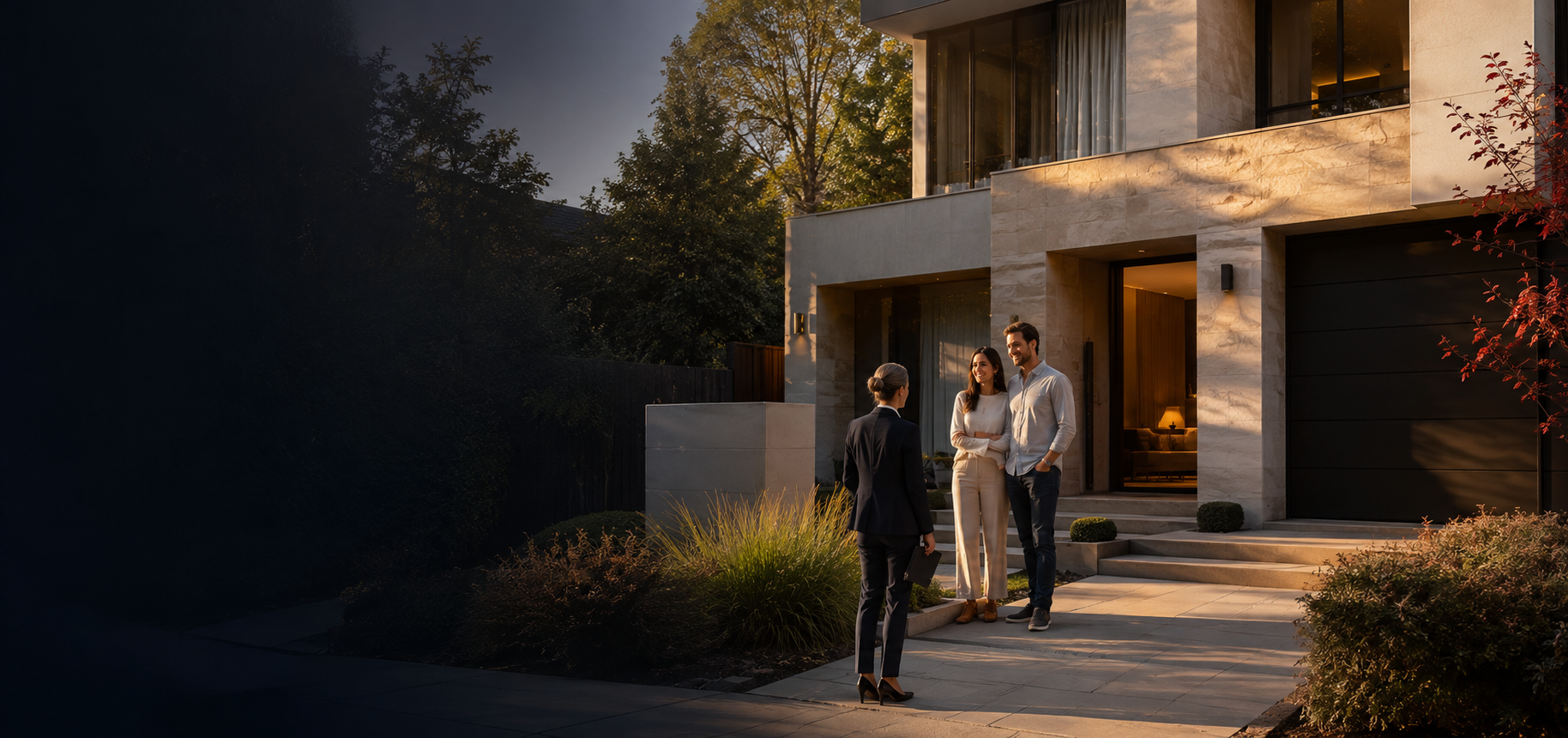 A Melbourne property owner meeting an agent outside a contemporary home